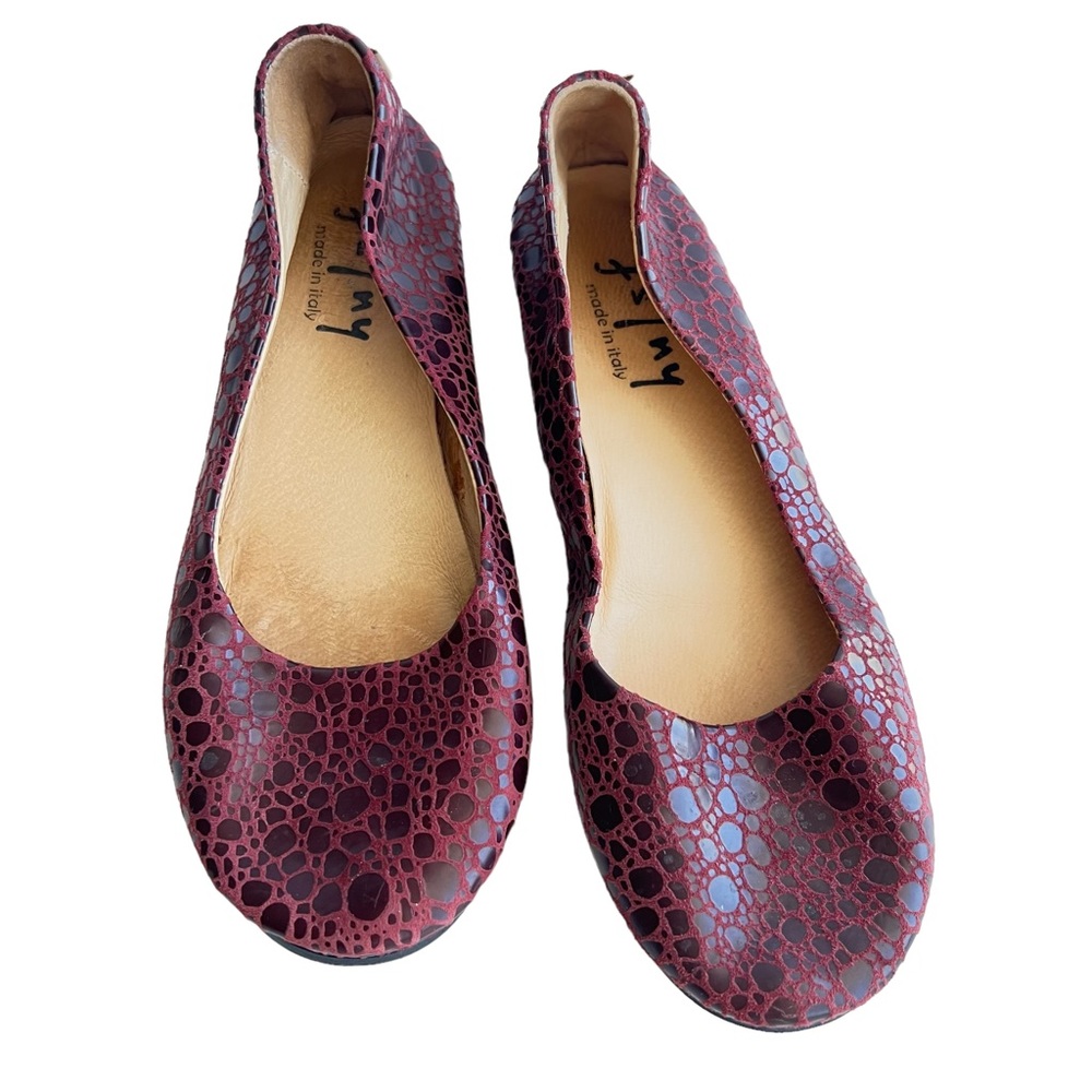 FRENCH SOLE FS|NY Made in Italy Maroon Print Soft Leather Ballet Flats * SZ 8